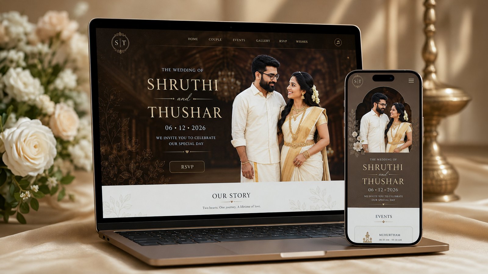 Custom digital wedding invitation design by Veli Tales